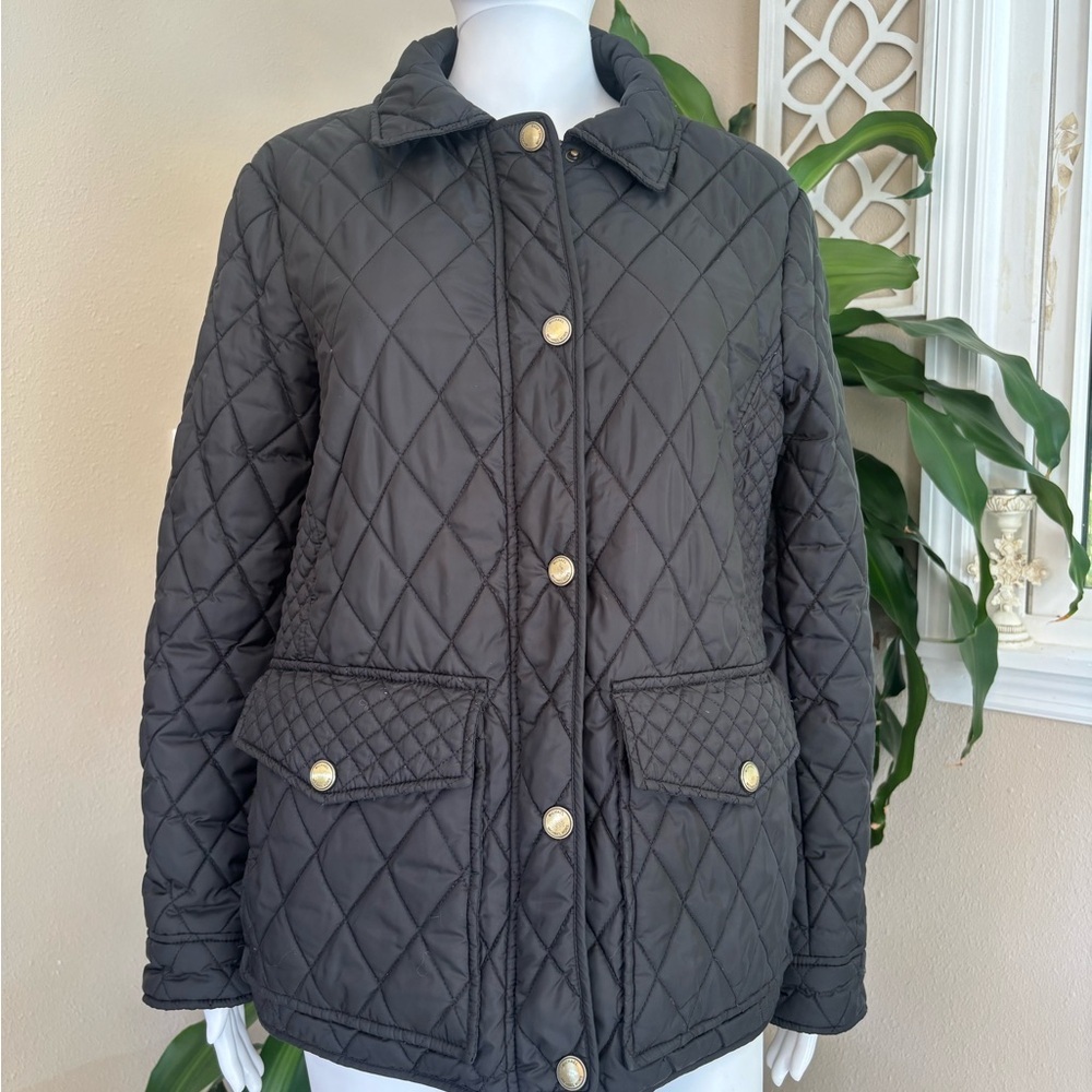 Michael Kors Black Quilted Puffer Jacket with Gold Buttons